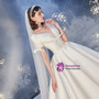 Delicate Short Sleeves V Neck Satin Short Sleeve Bow Sweep Train Wedding Dress