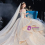 Fabulous Champagne Ball Gown Off The Shoulder Sparkle Bling Bling Beading Tulle Wedding Dress