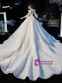 Fairy Tale High Neck Long Sleeves Tulle Sequins Beading Bling Bling Wedding Dress