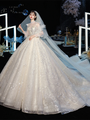 Fairy Tale High Neck Long Sleeves Tulle Sequins Beading Bling Bling Wedding Dress