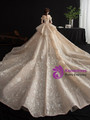 Alluring Off The Shoulder Sequins Appliques Beading Wedding Dress With Long Train 