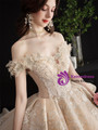 Alluring Off The Shoulder Sequins Appliques Beading Wedding Dress With Long Train 