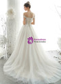 Romance White Ball Gown Cap Sleeve Tulle  Backless Beading Appliques Wedding Dress