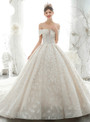 Elegant Tulle Off the Shoulder Beading Sequins Wedding Dress With Long Train