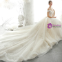 Stylish Champagne Tulle Off the Shoulder Beading Appliques Wedding Dress