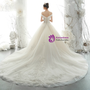 Stylish Champagne Tulle Off the Shoulder Beading Appliques Wedding Dress