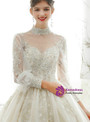 Beautiful Tulle High Neck Backless Long Sleeve Beading Appliques Wedding Dress