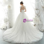 Splendid Tulle Satin Cap Sleeve Scoop Neck Backless Beading Wedding Dress