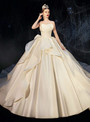 Dazzling Satin Strapless Sleeveless Ruffles Long Train Wedding Dress