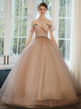 Dreamy Dark Pink Tulle Off the Shoulder Pleats Crystal Wedding Dress