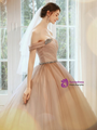 Dreamy Dark Pink Tulle Off the Shoulder Pleats Crystal Wedding Dress