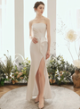 Hot Sale Mermaid Satin Strapless Pleats Wedding Dress With Side Split