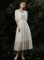 Casual White Chiffon V-neck Pleats Tea Length Beach Simple Wedding Dress