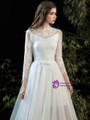 Simple White Lace Long Sleeve Long Wedding Dress With Bow