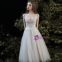 Sweet Cheap Champagne Tulle V-neck Appliques Short Beach Wedding Dress