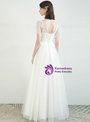 Chic White Tulle Appliques V-neck Covering Arm Sleeveless Wedding Dress