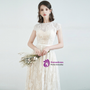 Graceful Champagne Lace Cap Sleeve Tea Length Beach Wedding Dress
