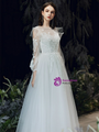 Dazzling White Tulle Long Sleeve Appliques Brides Wedding Dress