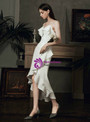 Casual White Satin Sheath Spagehtti Straps Hi Lo Ruffles Wedding Dress