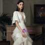 Delicate White Tulle Satin Illusion Horn Sleeve Short Beach Wedding Dress