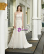 Light Champagne Tulle Lace Appliques One Shoulder Beach Wedding Dress