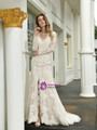Glittering Mermaid Tulle Lace Appliques Long Sleeve V-neck Wedding Dress With Split