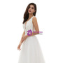Brilliant White Tulle Lace Appliques V-neck Pearls Sleeveless Wedding Dress