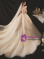 Attractive Tulle Sequins Beading Ruffles Champagne Wedding Dress 