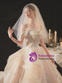 Popular Tulle Sequins Off the Shoulder Beading Champagne Wedding Dress