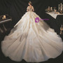 New arrivals Champagne Tulle Sequins Off the Shoulder Beading Wedding Dress