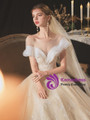 Exciting Champagne Bateau Tulle Sequins Cap Sleeve Backless Beading Wedding Dress