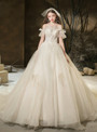 Polished Tulle Off the Shoulder Croset Beading Light Champagne Wedding Dress