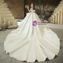 Hot Sale White Satin Off the Shoulder Pleats Long Train Wedding Dress 