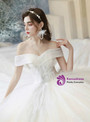 Impressive Tulle Off the Shoulder Pleats Beading Wedding Dress With Train