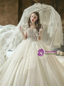 Tulle Straps Beading Sleeveless Champagne Wedding Dress With Train