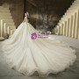 Tulle Straps Beading Sleeveless Champagne Wedding Dress With Train