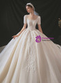 Light Champagne Tulle Appliques Sequins Beading Backless Wedding Dress