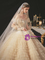 Tulle Tiers Off the Shoulder Beading Sequins Dark Champagne Wedding Dress 