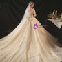 Attractive Champagne Tulle Square Short Sleeve Beading Pearls Wedding Dress