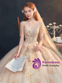 Fabulous Tulle V-neck Short Sleeve Beading Sequins Champagne Wedding Dress