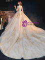 Fabulous Tulle V-neck Short Sleeve Beading Sequins Champagne Wedding Dress
