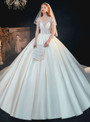 White Corset Satin Cap Sleeve Backless Appliques Beading Wedding Dress