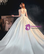 White Corset Satin Cap Sleeve Backless Appliques Beading Wedding Dress