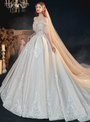 Alluring Champagne Tulle Sequins Beading Appliques Wedding Dress