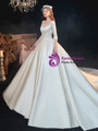 Fantastic White Satin Square 3/4 Sleeve Beading Backless Wedding Dress