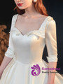 Fantastic White Satin Square 3/4 Sleeve Beading Backless Wedding Dress