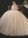 Splendid Champagne Tulle Sequins Puff Sleeve Beading Wedding Dress