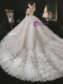 Tulle Tiers Halter Beading Backless Tiers Champagne Wedding Dress