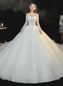 Dramatic Ivory White Long Sleeve Backless Tulle Beading Wedding Dress