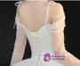 Plain Ivory White Long Sleeve Spaghetti Straps Tulle Satin Wedding Dress